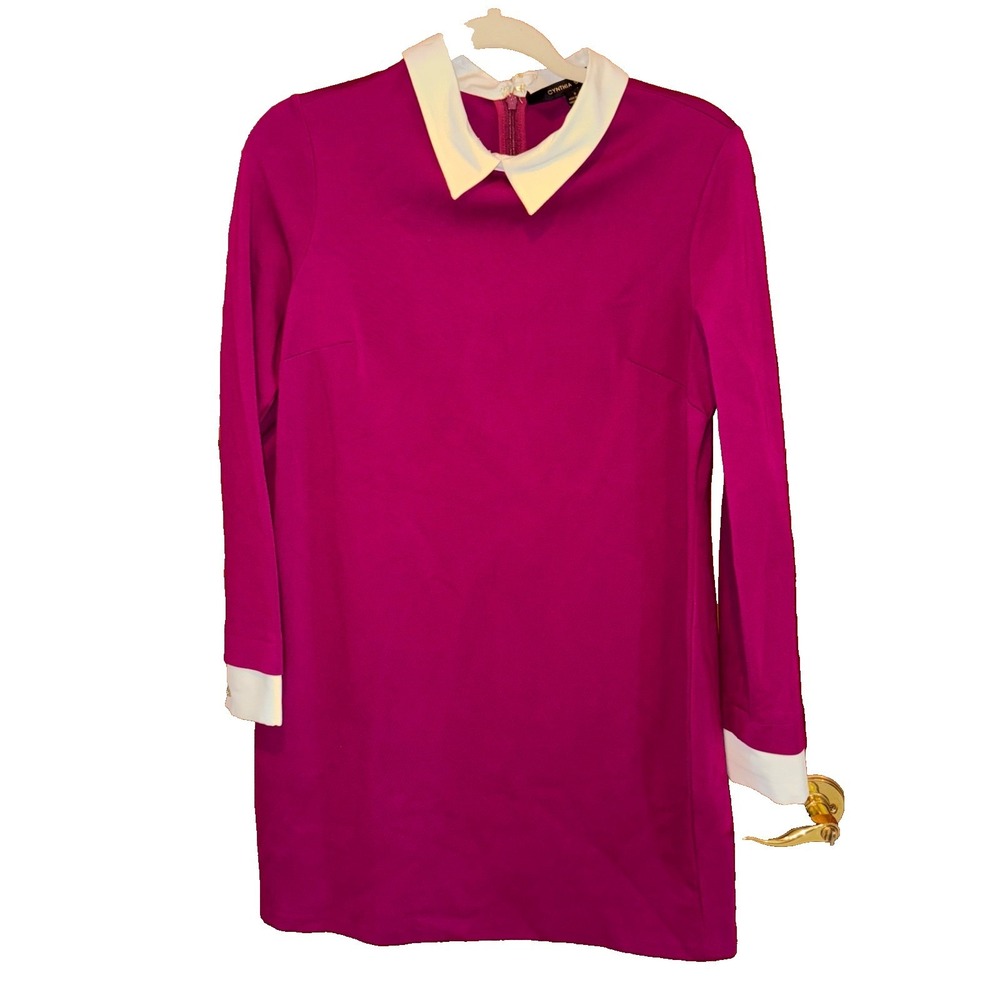 Cynthia Steffe Black Magenta Long Sleeve Dress Women Sz 8 rhinestone button zip